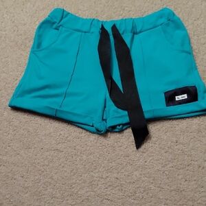 Teal Athletic Shorts with Black Tie
